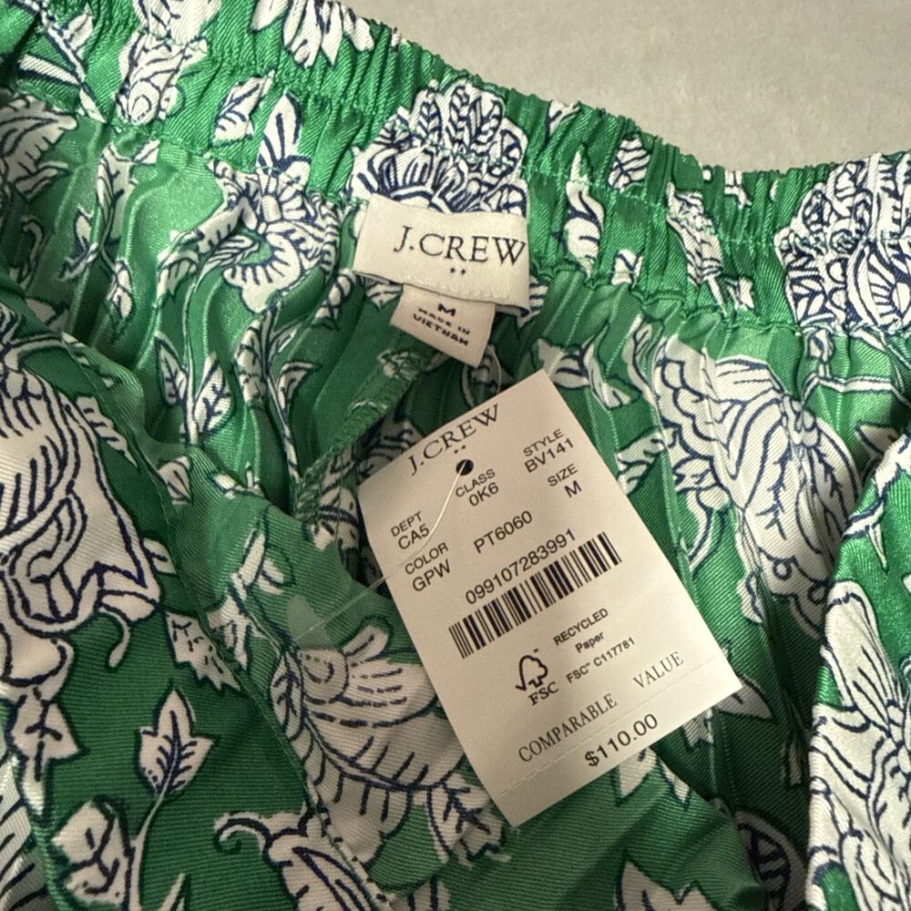 J. Crew Green Satin Pleated Floral A-Line Skirt Size Medium NWT - Picture 3 of 5